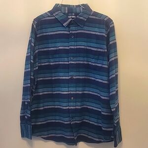 Lands' End boys flannel plaid button-down shirt Youth 14H-16H. Blue green white